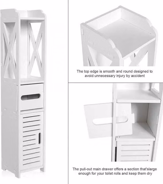 Havendro Freestanding Wooden Bathroom Storage Cabinet with Internal Shelves and Drawers in White Matt