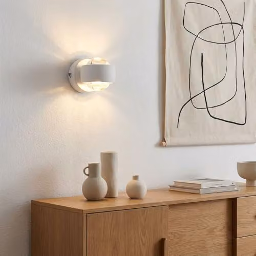 Netlighting Randi Integrated LED Wall Lamp with White Metal and Transparent Glass Sphere Shade, Warm White 3000K – 3