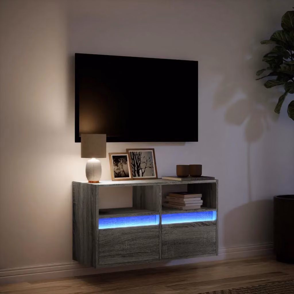 Berkfield Home TV Wall Cabinet with LED Lights in Grey Sonoma, W: 80 cm, D: 31 cm, H: 45 cm – 3