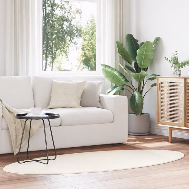Berkfield Home Rugs Modern Oval Wool Area Rug in Cream and Beige, W/D: 200 x 100 cm