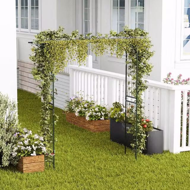 Costway Black Metal Garden Arbor Trellis for Climbing Plants, Height: 205 cm – 1