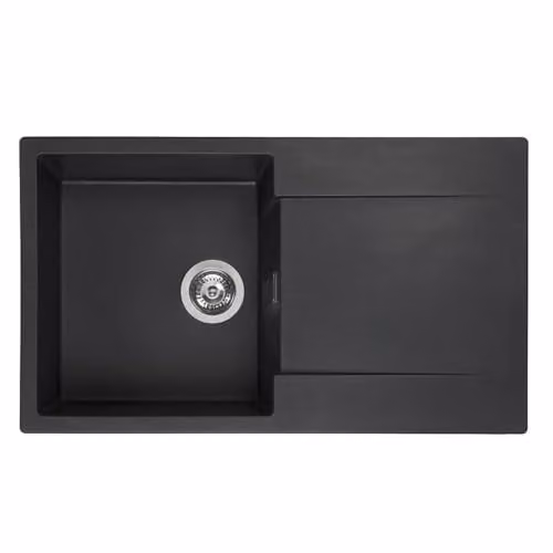 Reginox Amsterdam 10BS Reversible 1.0 Bowl Granite Composite Inset Kitchen Sink, Black, W: 44 cm, D: 40 cm, H: 20 cm