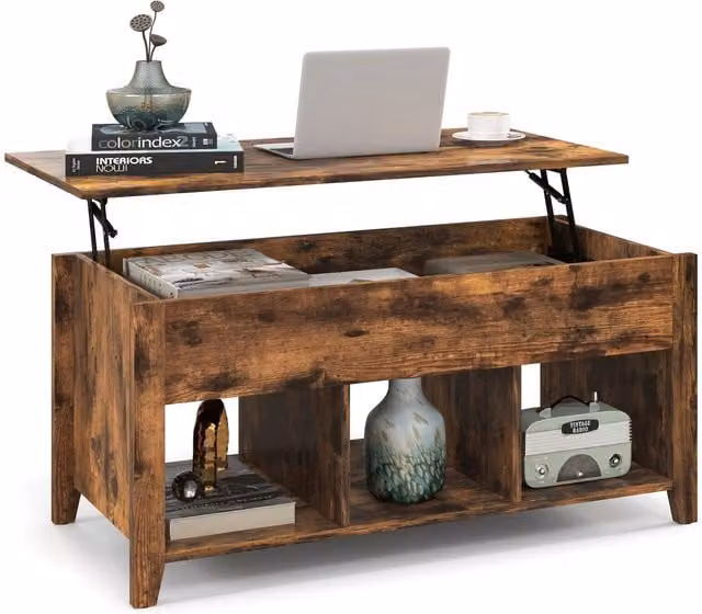 Costway Modern Wooden Lift Top Coffee Table in Brown – 1