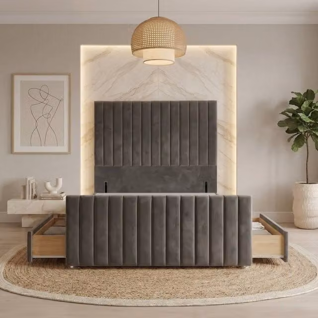 Somnior Eleanor Velvet Divan Base with 4 Drawers, 54 inch Headboard and 22 inch Footboard, Anthracite Grey, W/D/H: 120 x 200 x 135 cm – 1
