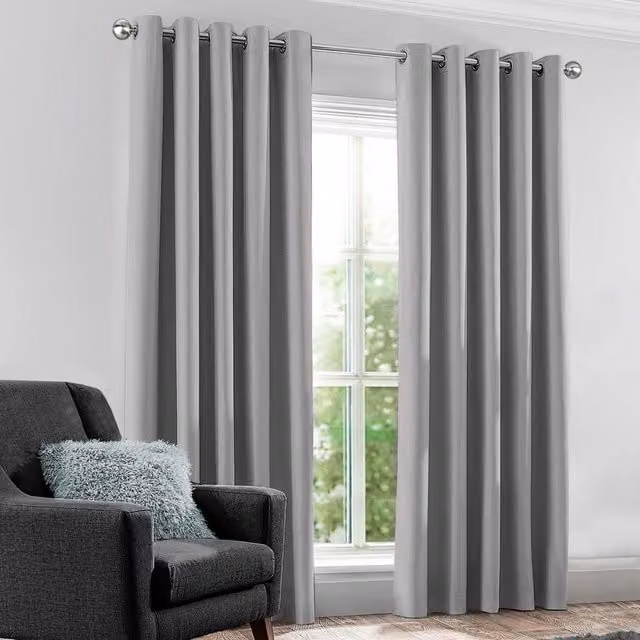 Velosso Kassidy Blackout Eyelet Curtains in Silver, Width: 228 cm, Drop: 228 cm