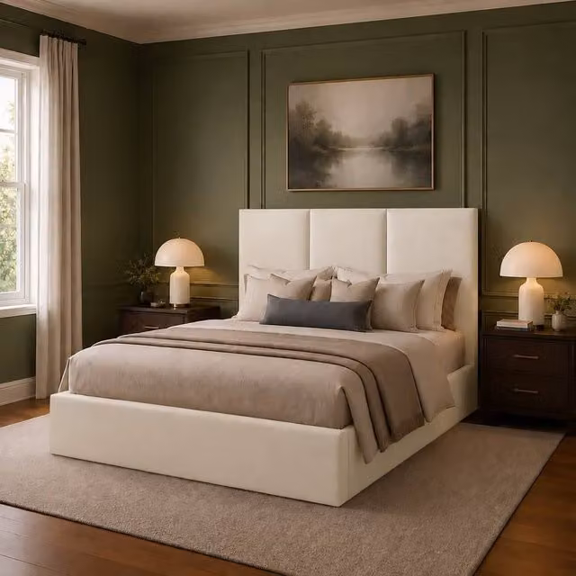 Desire Deco Stanley Upholstered Bed Frame in Beige Velvet, W: 120 cm, L: 200 cm