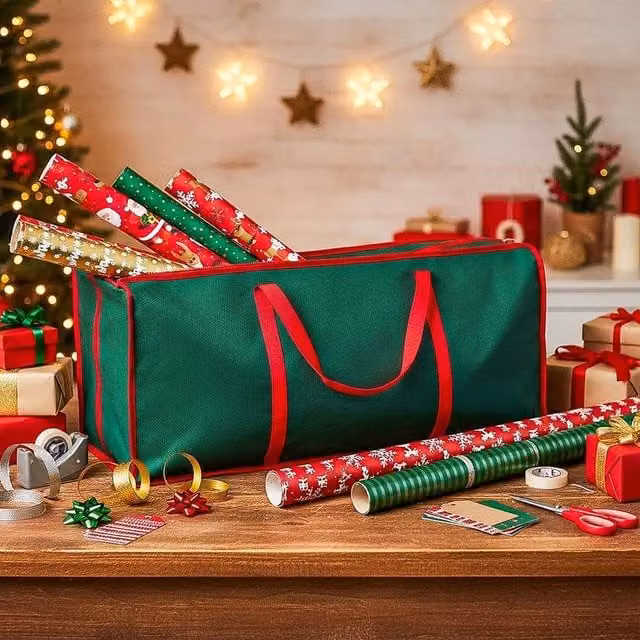 KORVIXA Christmas Wrapping Paper Storage Bag in Green, W: 100 cm, D: 60 cm – 1