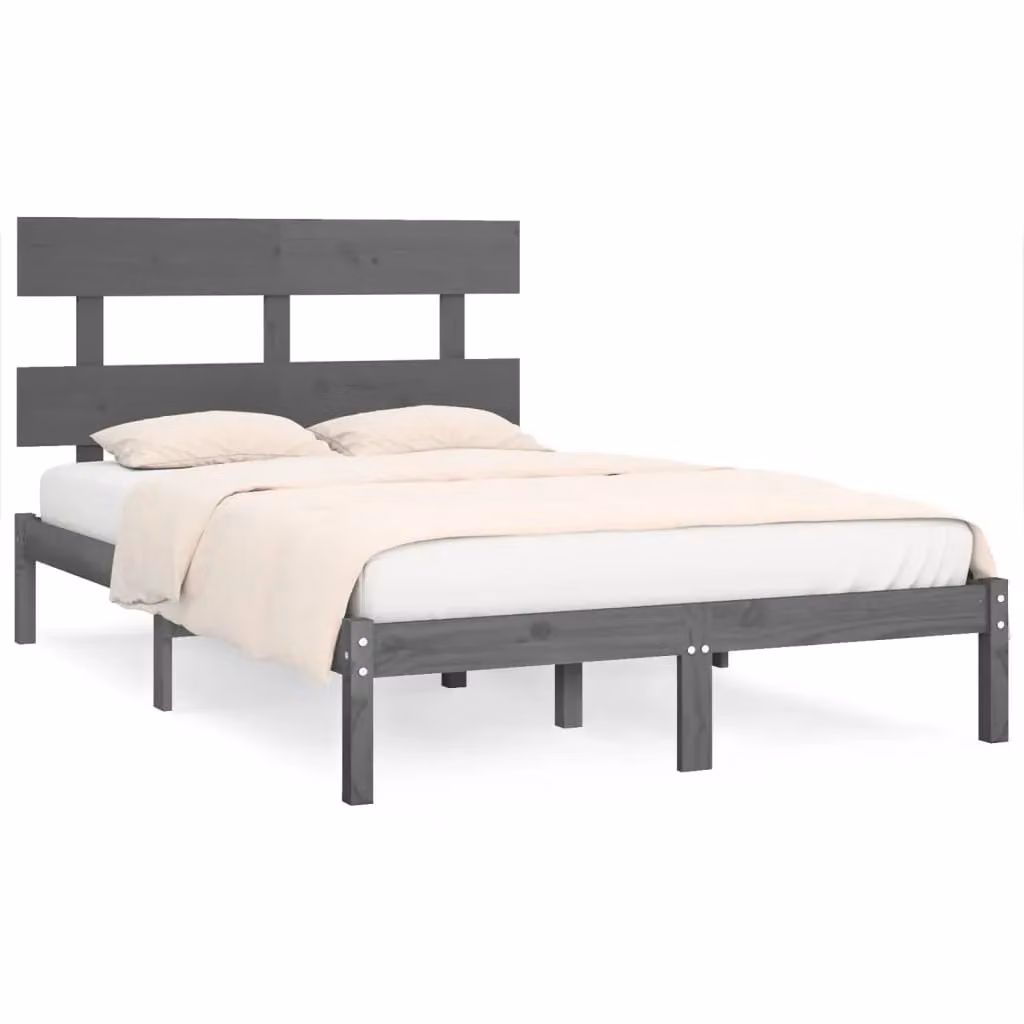 Berkfield Home Grey Solid Pine Wood Bed Frame W/D/H: 200 x 200 x 31 cm – 2