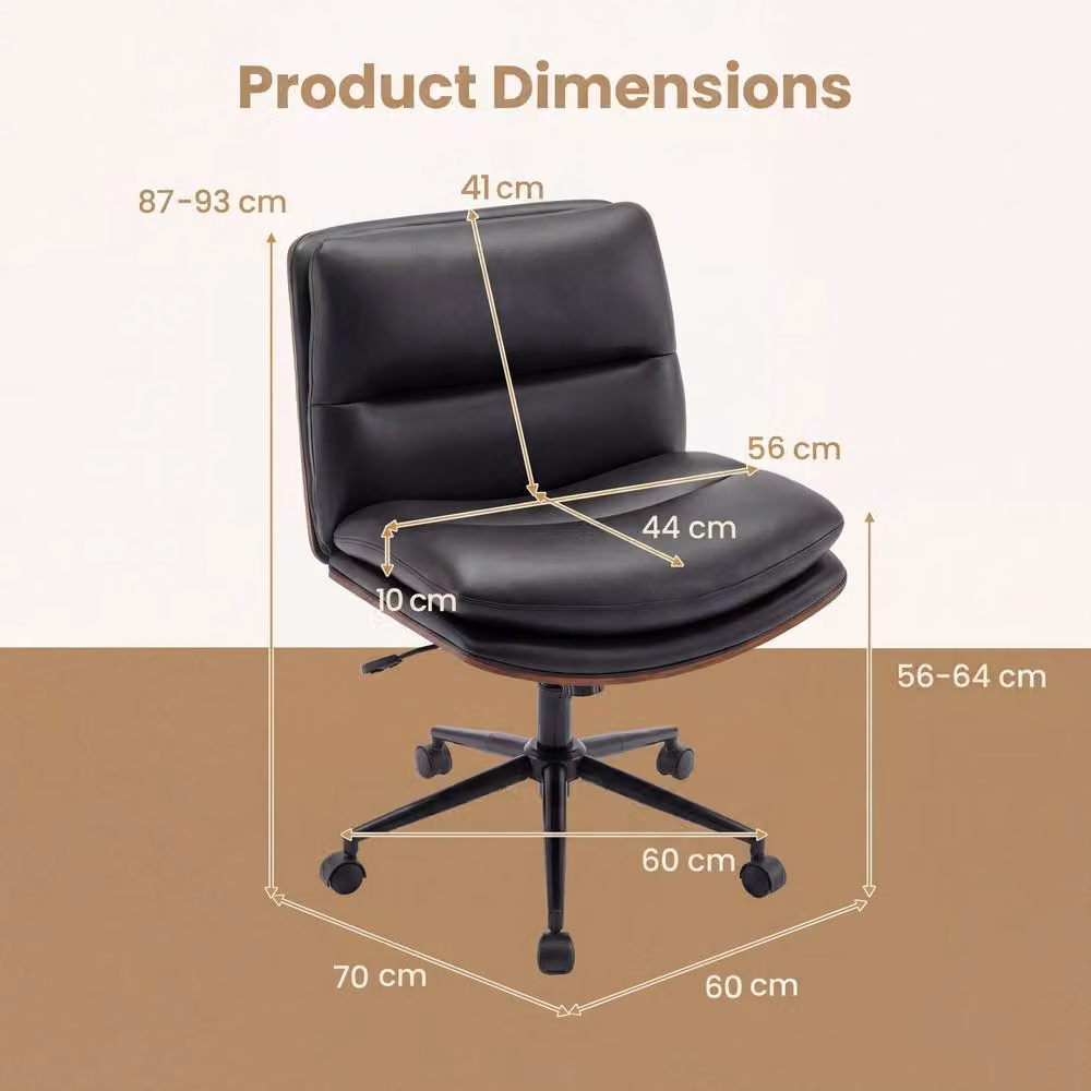 Costway Armless Swivel Office Chair in Black with Height Adjustment and Castors – 2