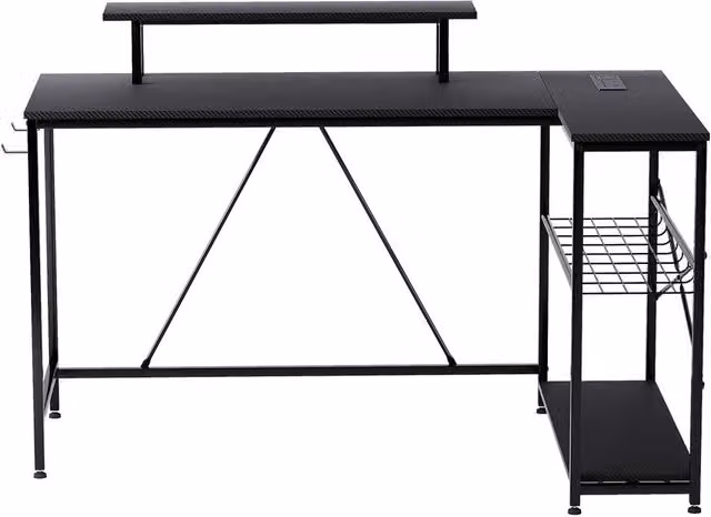 Levede L-Shaped Gaming Desk with RGB LED Lights and UK Power Outlets, Black – 5