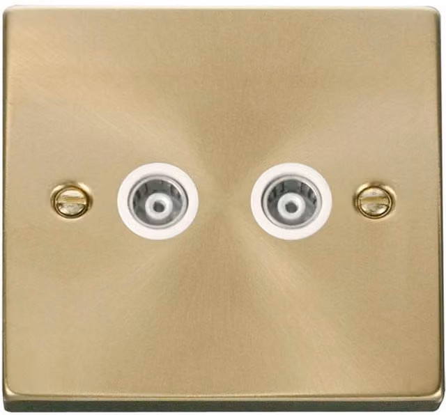 SE HOME Satin Brushed Brass Twin Isolated Coaxial Socket with White Plate