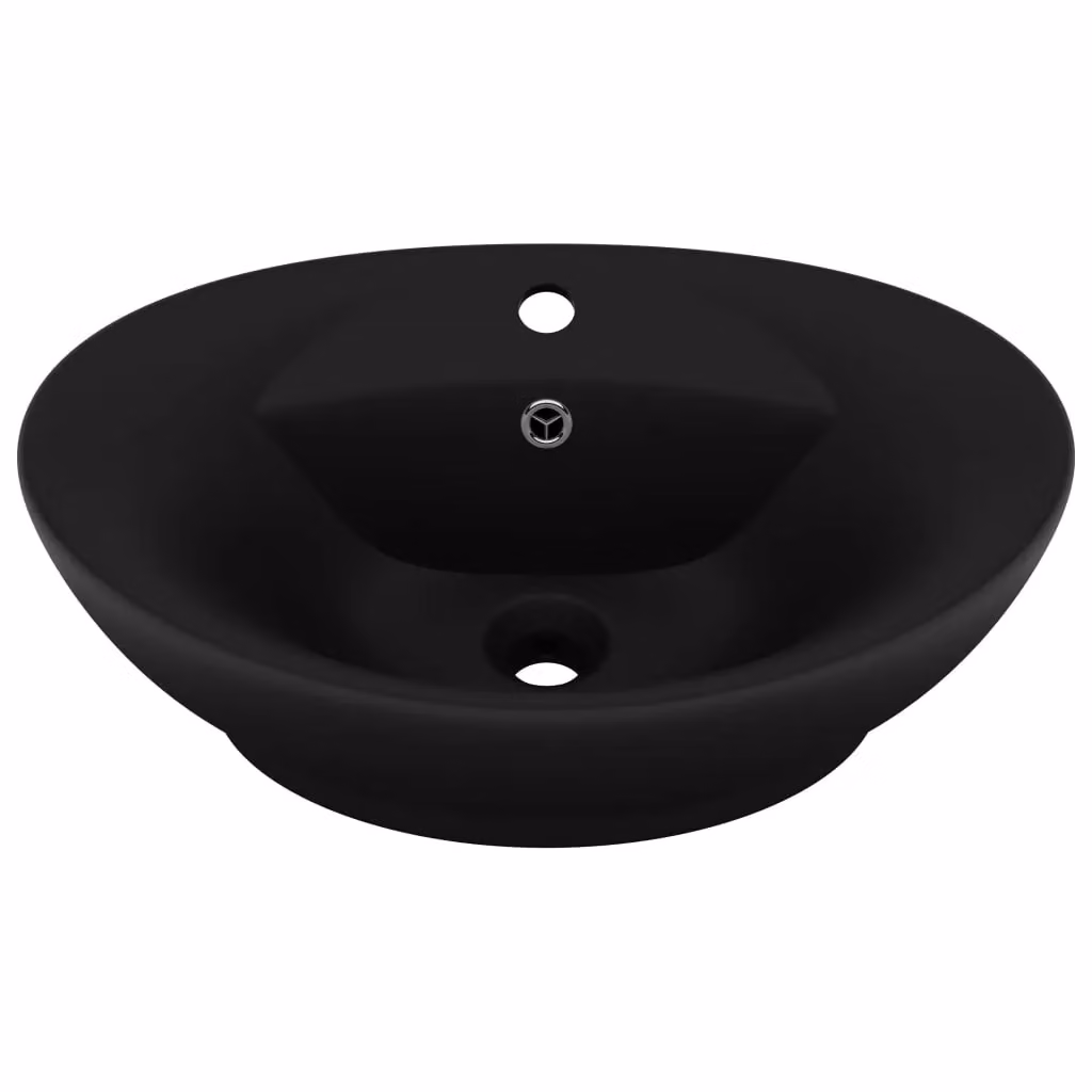 Berkfield Home Luxury Oval Ceramic Countertop Basin with Overflow in Matt Black, W: 58.5 cm, D: 39 cm – 2