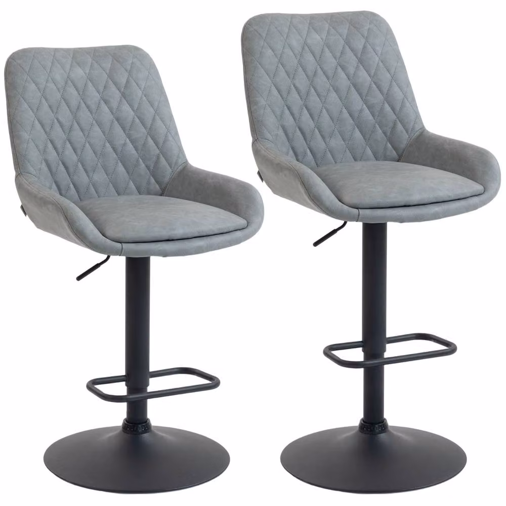 Wyld Haus Taraneno Set of 2 Retro Adjustable Bar Stools in Light Grey Faux Leather – 2