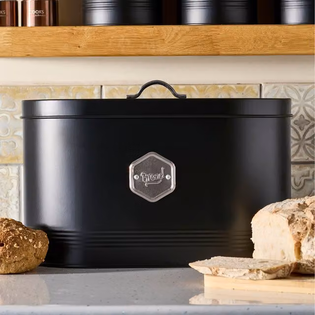 Cooks Professional Ventilated Metal Bread Bin in Black and Silver