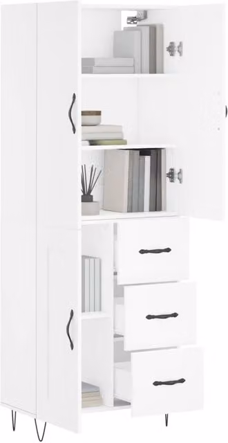 Berkfield Home White Modern Highboard with Hinged Doors and Internal Shelves, W/D/H: 69.5 x 34 x 180 cm