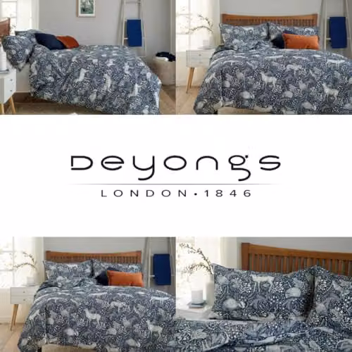 Deyongs Woodland Folk Printed Cotton Rich Duvet Cover Set with Pillowcases in Blue, Green or Grey, W: 180 cm x D: 200 cm – 4