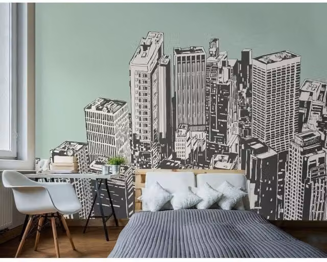 Origin Murals Urban City Skyscrapers Matt Smooth Paste the Wall Mural in Mint, W: 350 cm, H: 280 cm