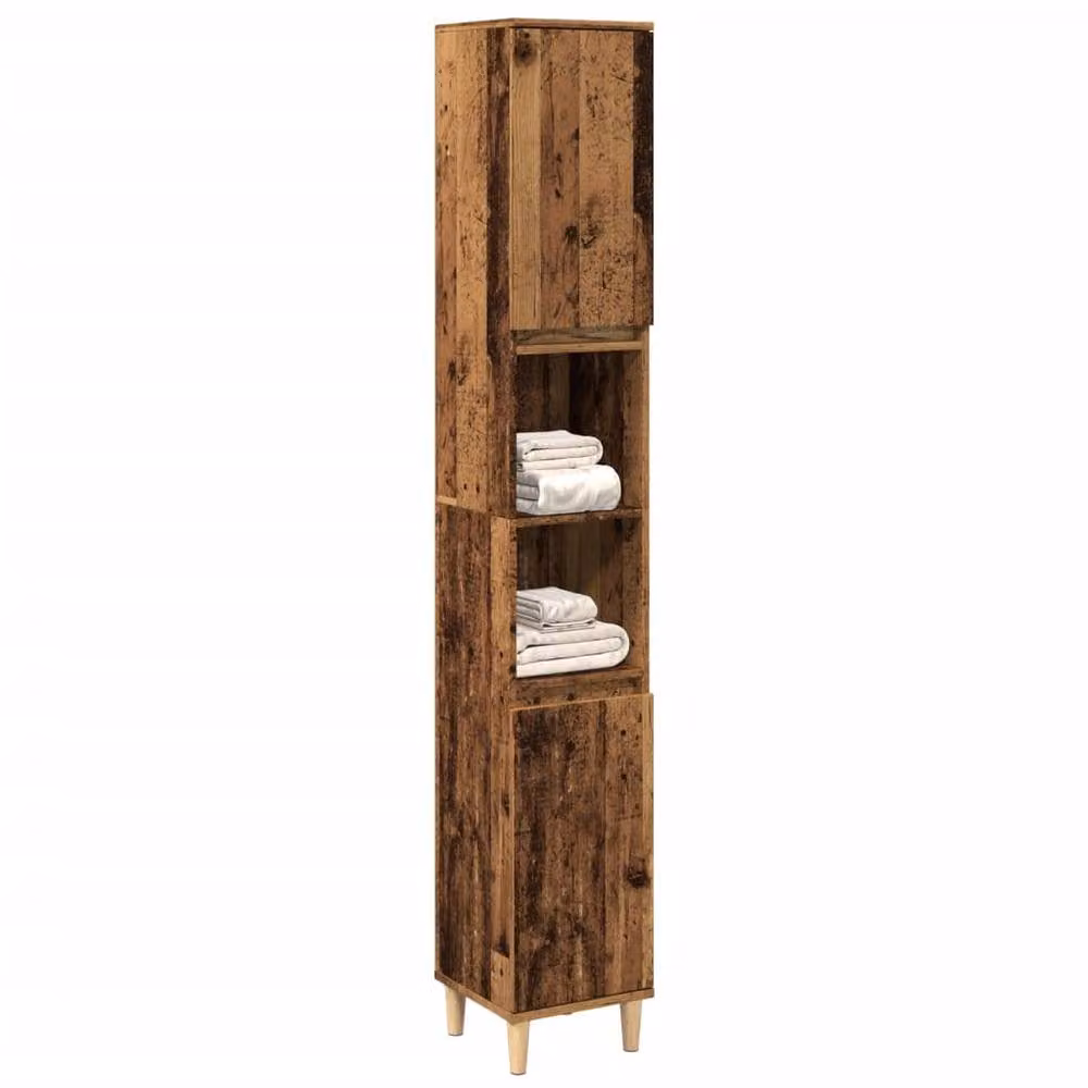 Berkfield Home Rustic Brown Bathroom Cabinet with Hinged Doors and Open Shelf, W/D/H: 30 x 30 x 190 cm – 2