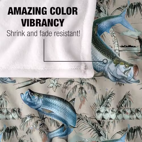 JQ Licensing Tarpon Tiki Fishing Pattern 2 Super Soft Silky Touch Fleece Throw Blanket, Multicolour, W/D/H: 91 x 147 cm – 3