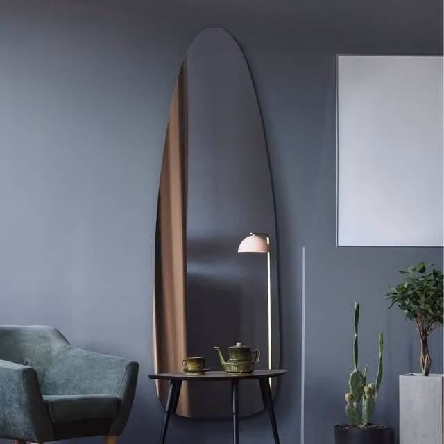 MirrorOutlet Lacuna Frameless Organic Wall Mirror in Silver or Black, Height: 180 cm