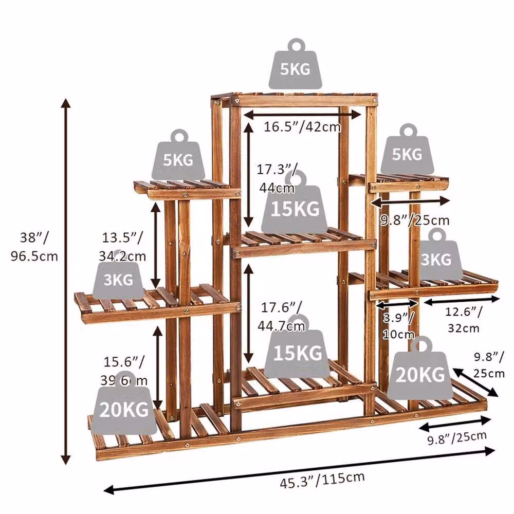 SPETLEK 6 Tiered Wooden Plant Stand in Brown, W/D/H: 25.0 x 96.5 x 115.0 cm – 2