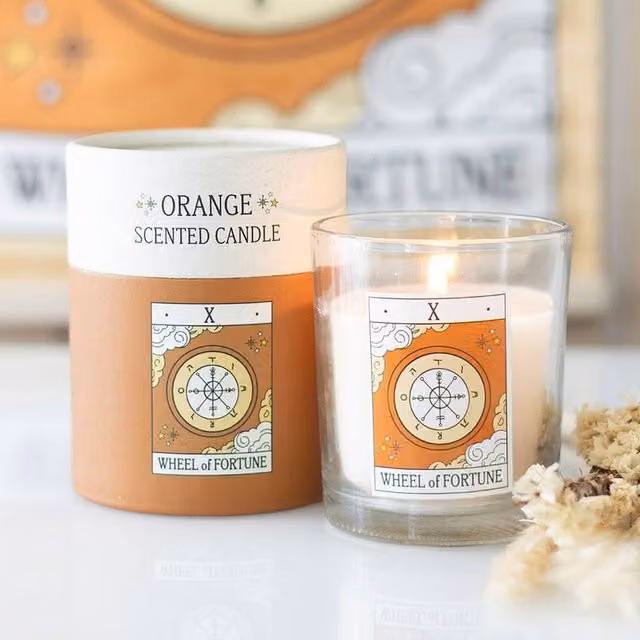 Uniqueful Wheel of Fortune Vintage Tarot Orange Fruity Votive Candle