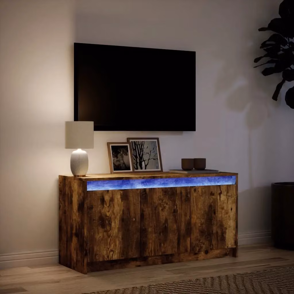 Berkfield Home TV Cabinet with LED in Smoked Oak Brown, W/D/H: 100 x 34 x 50 cm – 3