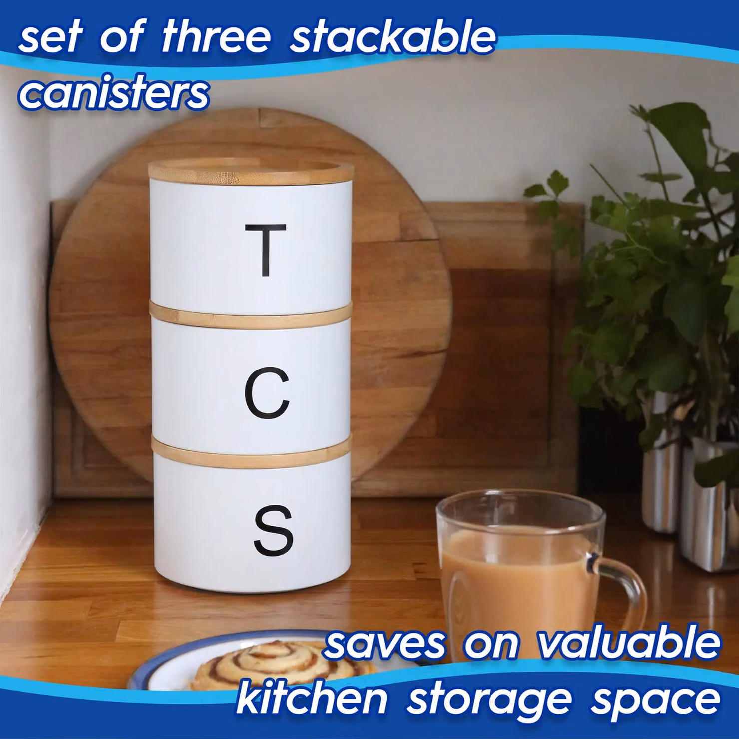 Harbour Housewares 3pc Stacking Tea Coffee Sugar Canister Set in White – 2