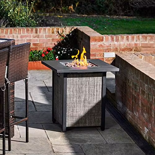 Teamson Home Outdoor Woven Metal Propane Gas Fire Pit Table with Lava Rocks and Cover, Multicolour – 3