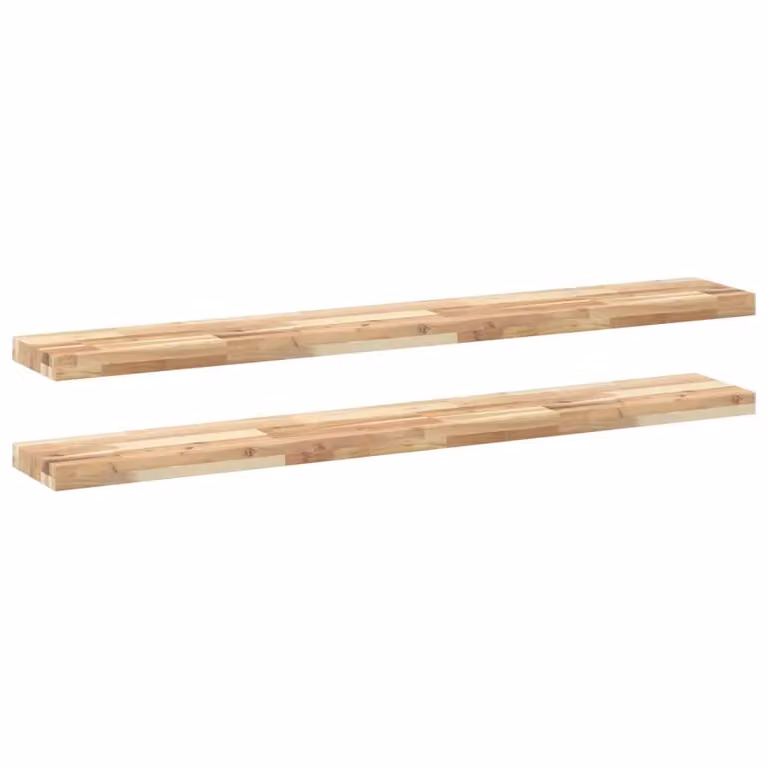 Berkfield Home Set of 2 Floating Shelves in Brown Untreated Solid Acacia Wood, W: 160 cm, D: 20 cm, H: 4 cm