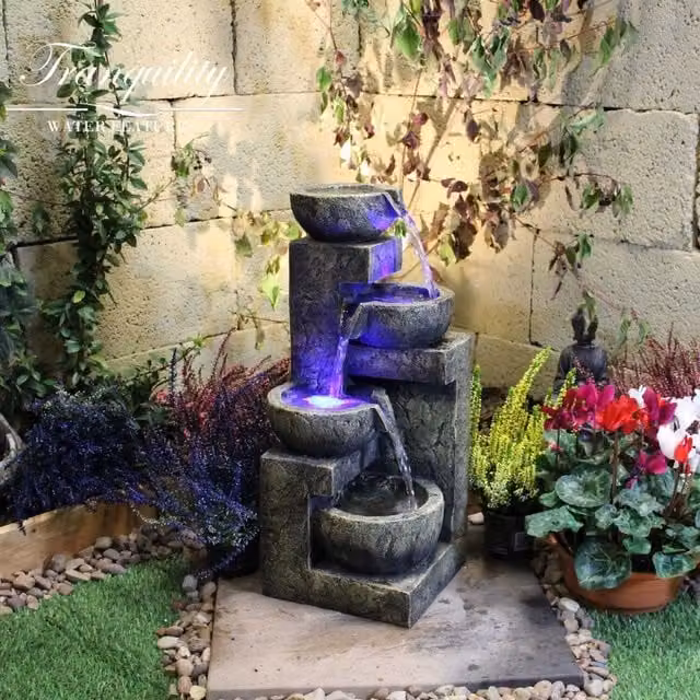 Tranquility Aztec Modern Grey Stone Cascade Water Feature