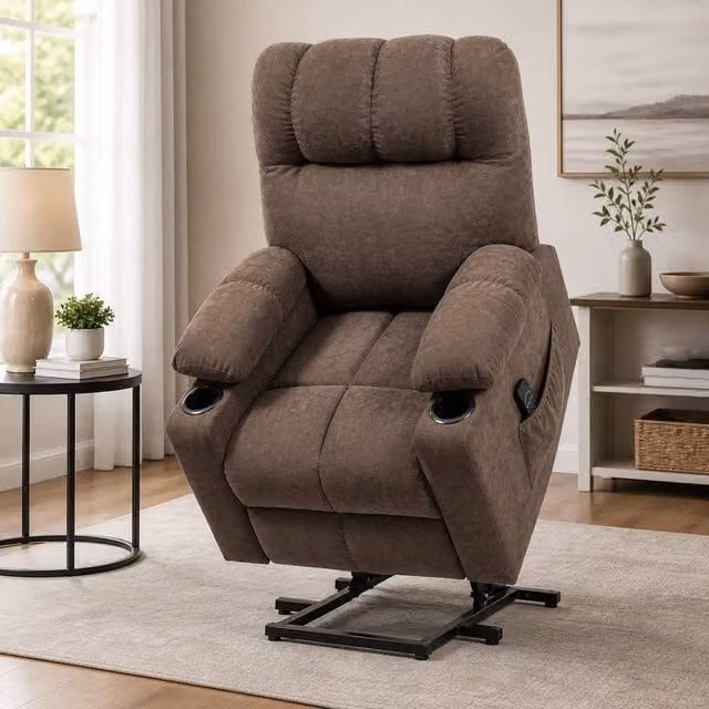STILVORA Brown Fabric Power Lift Recliner Chair with Footrest and Armrests