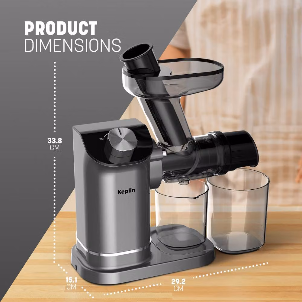 Keplin Slow Masticating Cold Press Juicer Machine with 7-Stage Auger in Grey and Black – 2