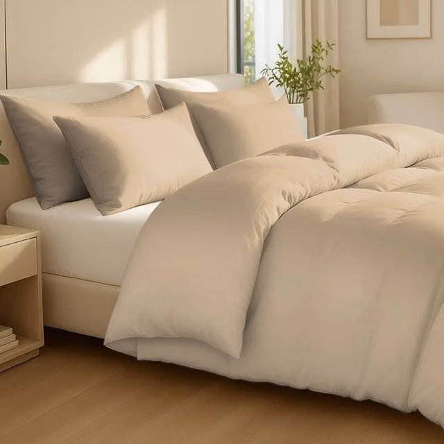 Grace 100% Egyptian Cotton Duvet Cover and Pillowcase Set in Beige, W/D/H: 140 x 200 cm