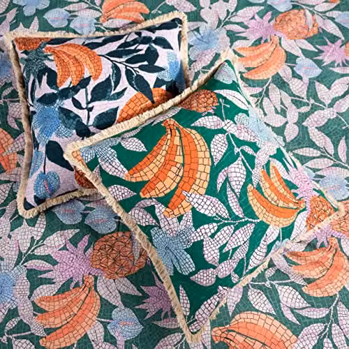 Furn Cypressa Mediterranean Floral Cotton and Polyester Filled Square Cushion in Petrol, W/D/H: 50 x 50 x 50 cm – 4
