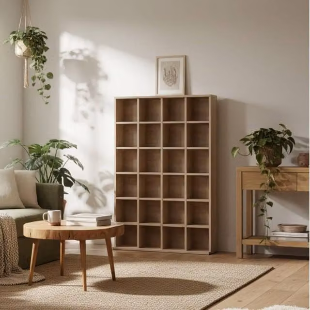 Wyld Haus Sifato Natural Wood CD Storage Cabinet, Brown, W/H: 89 x 130.5 cm