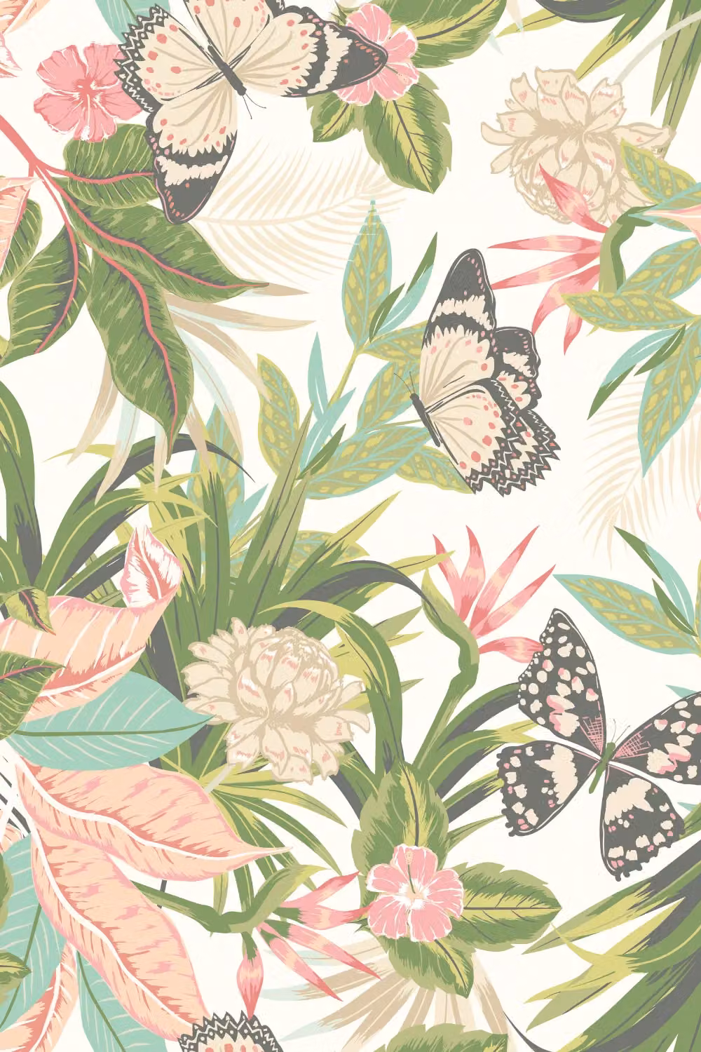 Hoopla Walls Paradise Matt Wallpaper in Light Pink with Floral and Botanical Animal Patterns – 2