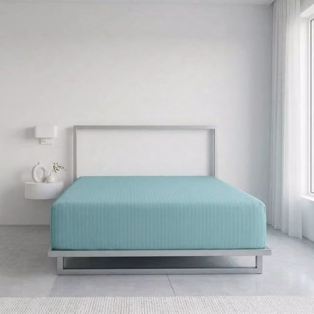 Snug City Luxury Mako Satin Stripe T250 Cotton Rich Extra Deep 30cm Fitted Sheet in Aqua, Size: Single (90 x 200 cm)