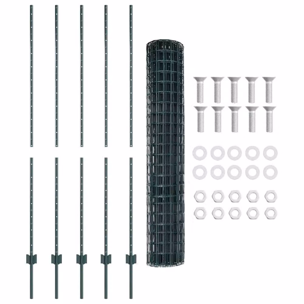 Berkfield Home Euro Fence with 5 U-Profile Posts, Green Galvanised Steel, W: 10 m, H: 1.6 m – 3