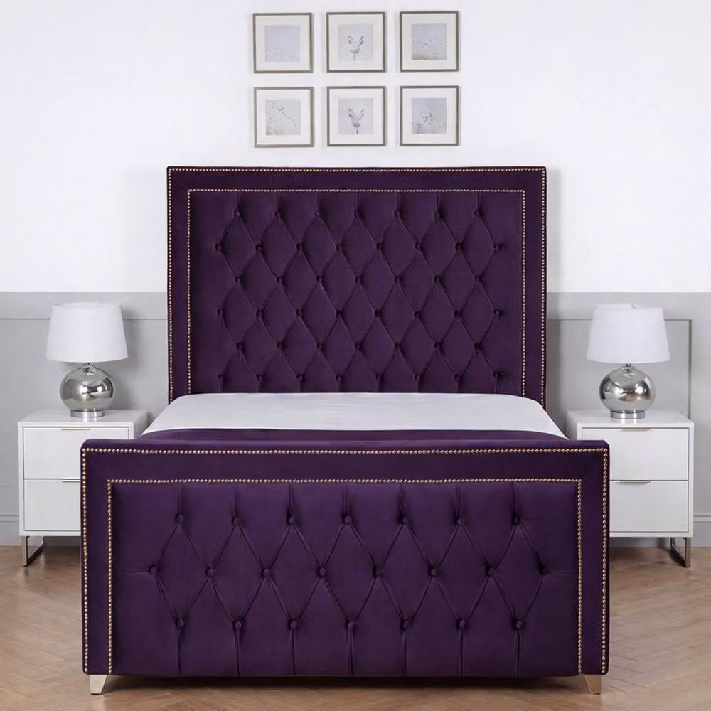 Living Comfort Bedz Metro Purple Velvet Upholstered Gas Lift Storage Bed, W/D: 120 x 200 cm – 2