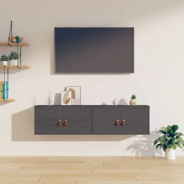 Berkfield Home Set of 2 Rustic Grey Solid Wood Pine Wall Cabinets W: 60 cm, D: 30 cm, H: 30 cm – 1