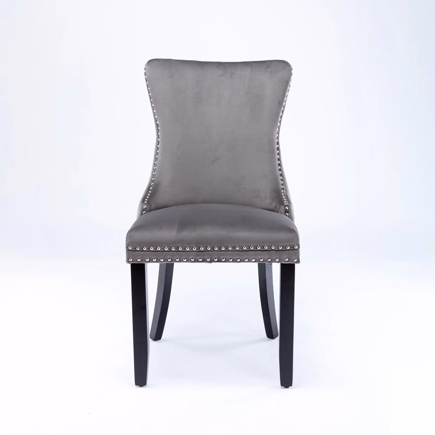 HomeTouch Sierra Set of 6 Grey Velvet Tufted Wing Back Dining Chairs with Oak Wood Legs – 3
