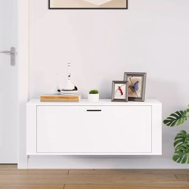 Berkfield Home Wall Mounted Shoe Cabinet in White, W/D/H: 100 x 35 x 38 cm