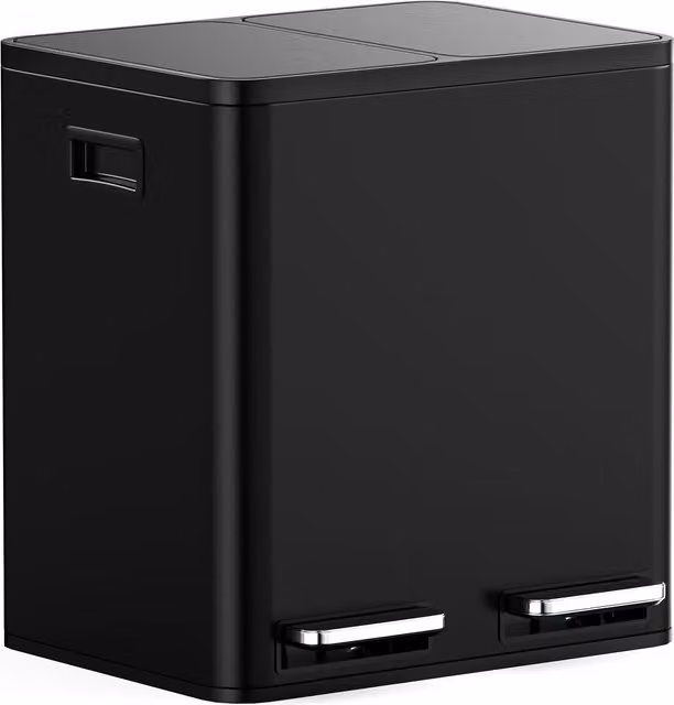 VonHaus 30L Kitchen Waste and Recycling Bin with 2 x 15L Compartments, Black Stainless Steel – 1