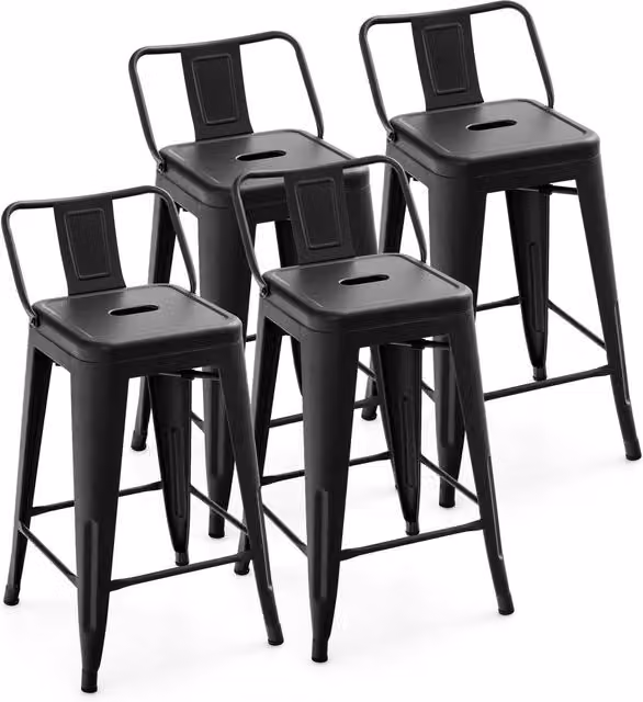 Costway Set of 4 Industrial Metal Stools in Matt Black