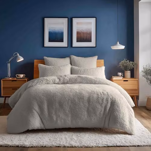 Home Sweet Home UK Teddy Bear Fleece Duvet Cover and Pillowcase Set in Beige, King Size (180 x 200 cm) – 3