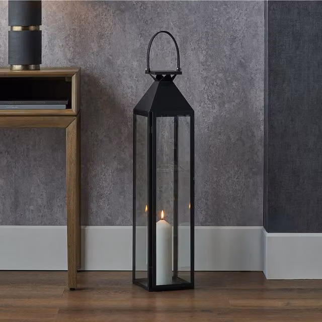 Pacific Lifestyle Tall Stainless Steel and Glass Lantern in Black, Height: 81 cm