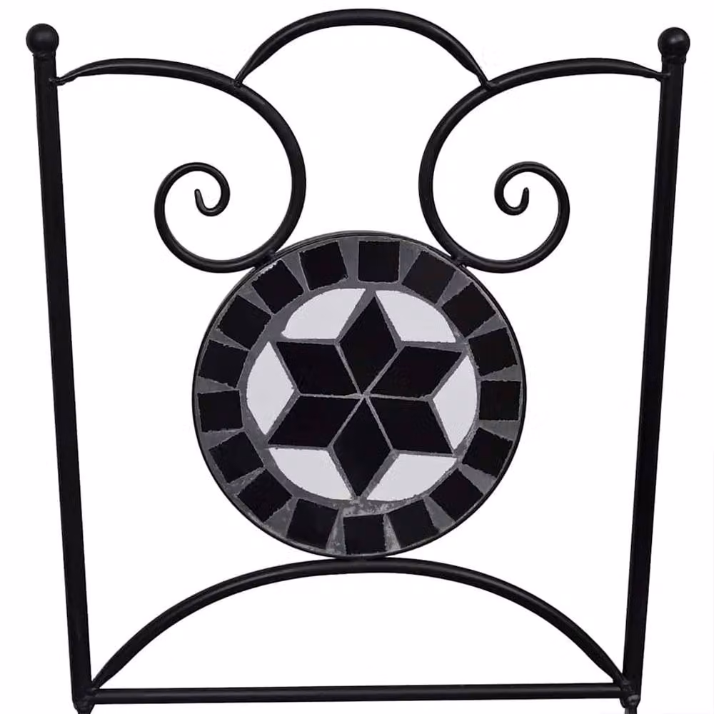 Berkfield Home Set of 2 Folding Bistro Chairs in Black and White Ceramic and Metal – 3