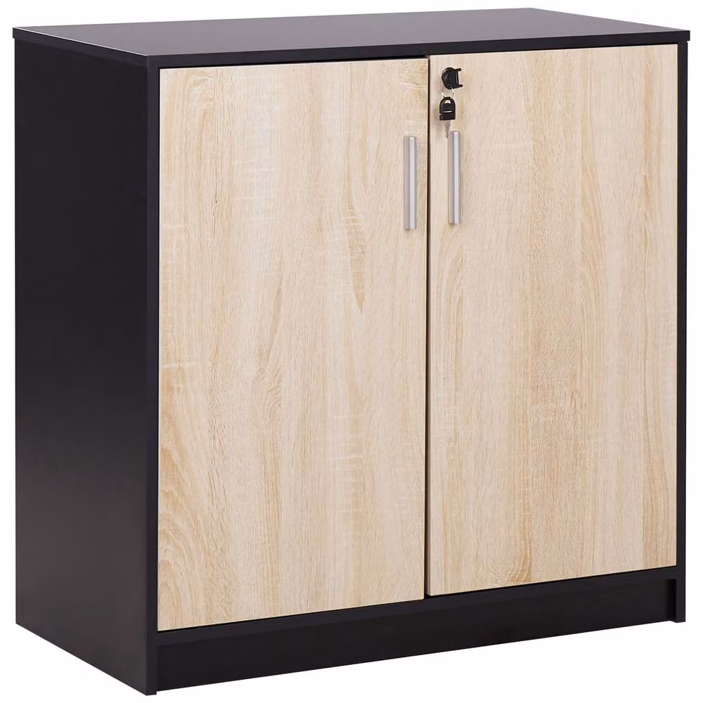 Wyld and Coco Modern Lockable Two Door Freestanding Storage Cabinet in Brown and Black – 2