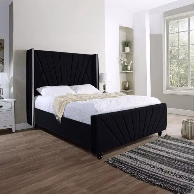 Desire Deco King David Superking Upholstered Velvet Bed in Black, W x D: 200 x 200 cm